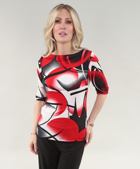 Haut à manches courtes en modal avec revers et encolure bateau