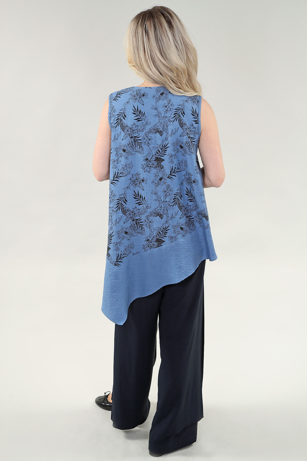 Tunique asymétrique sans manches en lin floral à glissière – Image 2