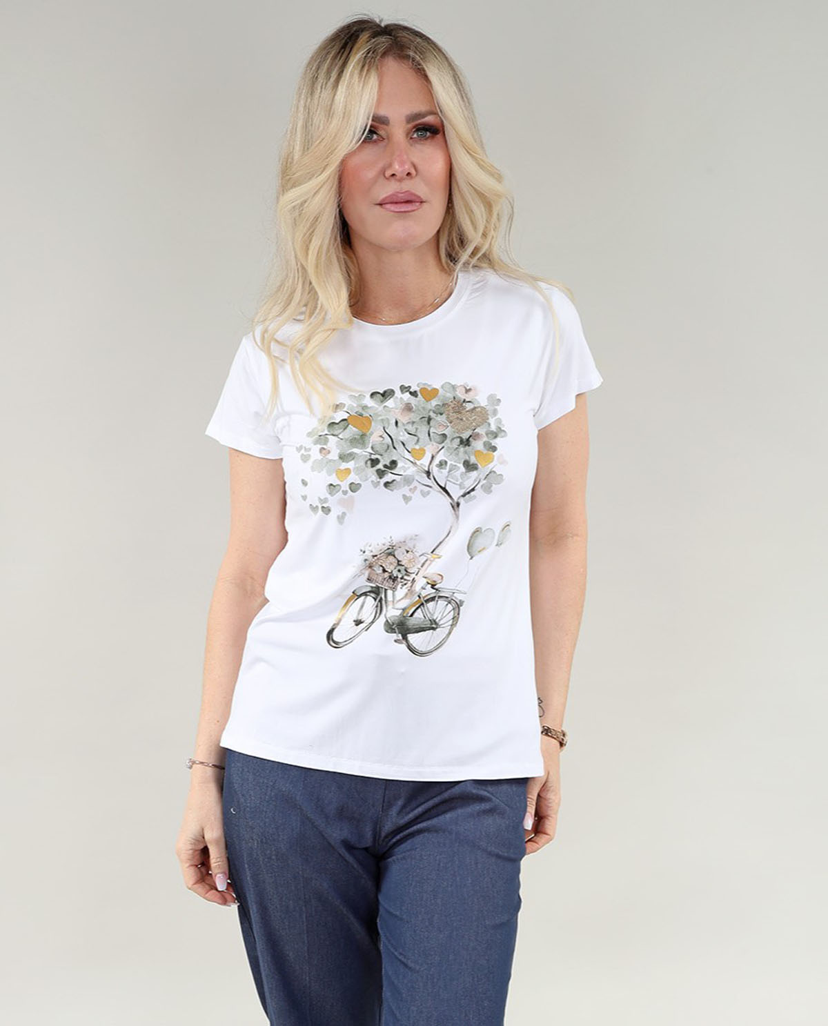 T-shirt à manches courtes en jersey de bambou Cœur avec vélo