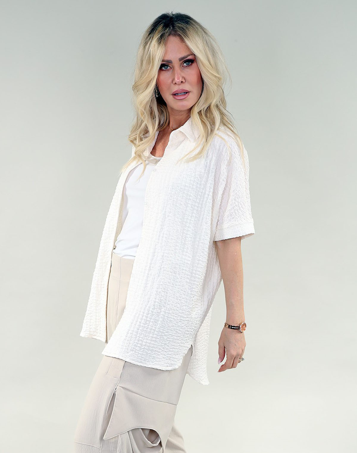 Chemise superposée à manches courtes en coton