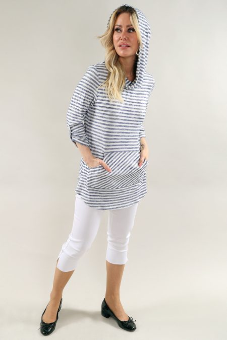 Haut à manches courtes - Encolure en V - Imprimé tricot ITY noir et corail