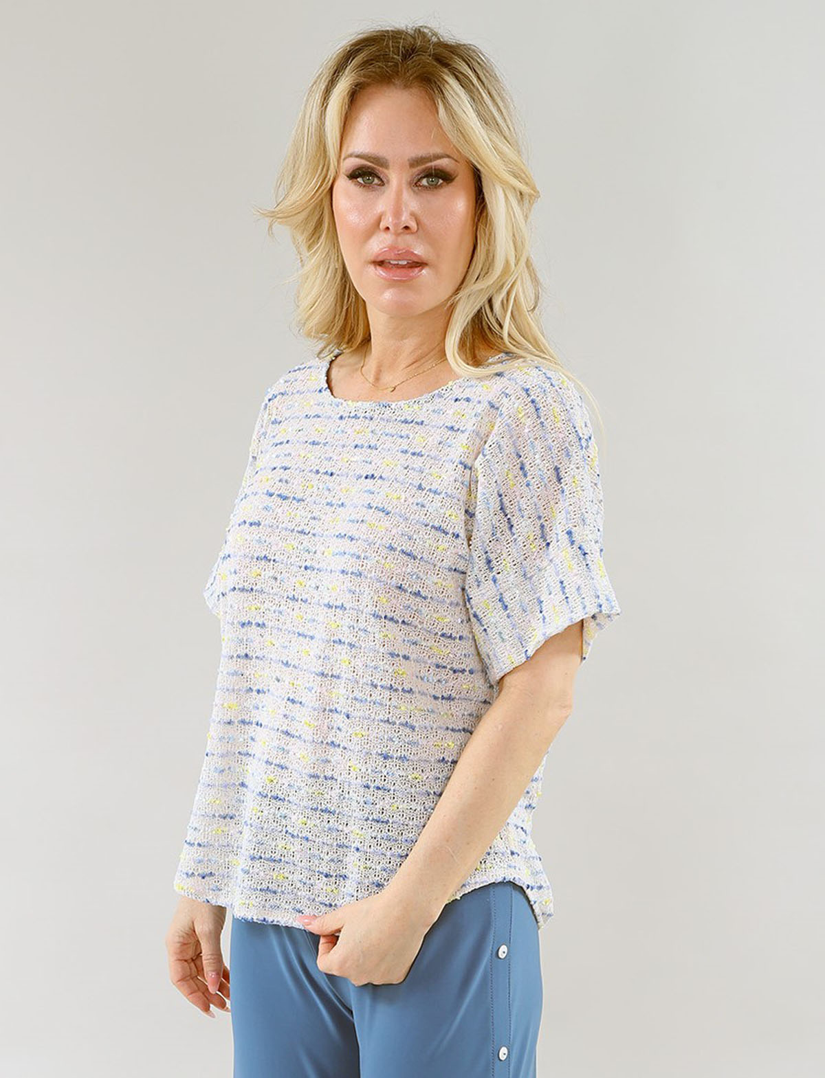 Haut à manches courtes - Encolure en V - Tricot ITY marine