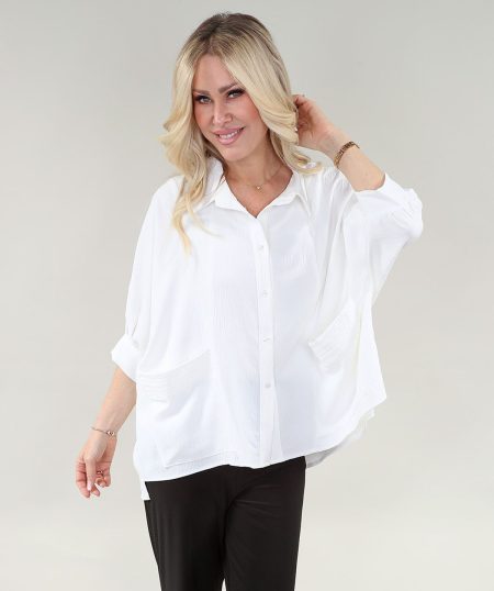 Chemise superposée en coton à manches 3/4 avec revers et poches avant