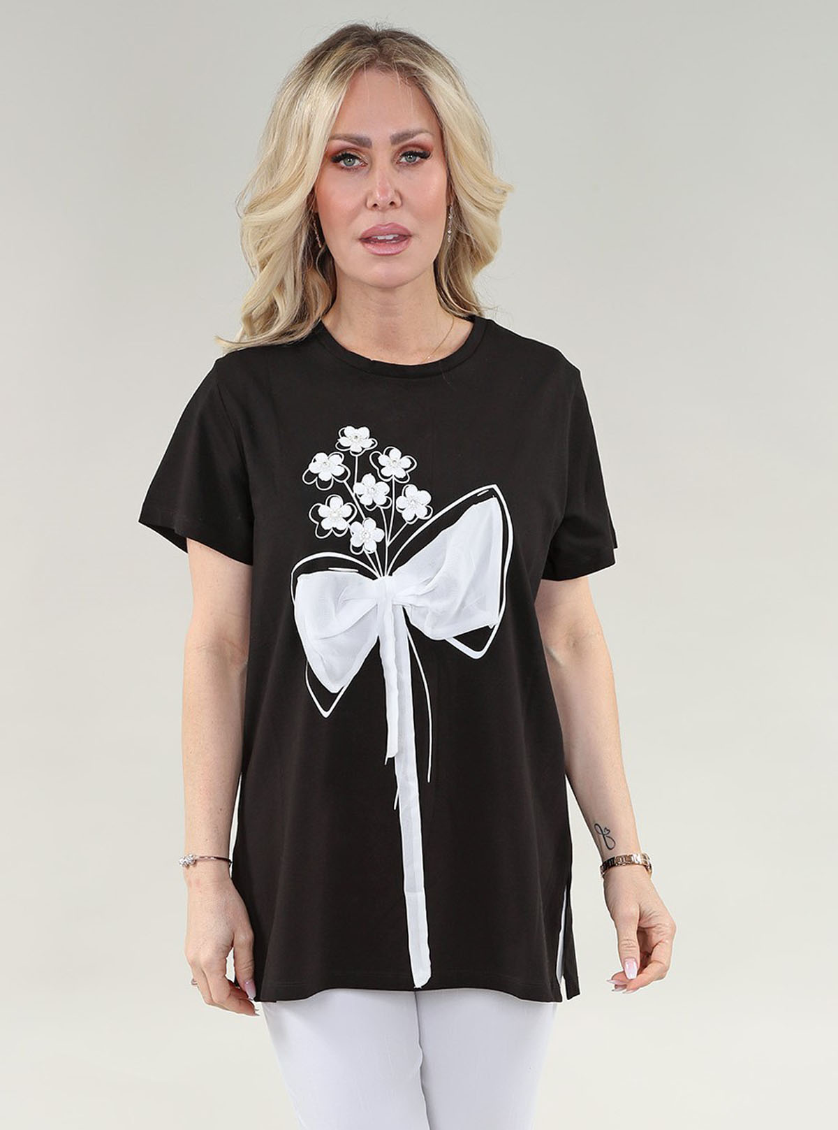 Tunique à manches courtes en coton pima avec ruban - Image 4