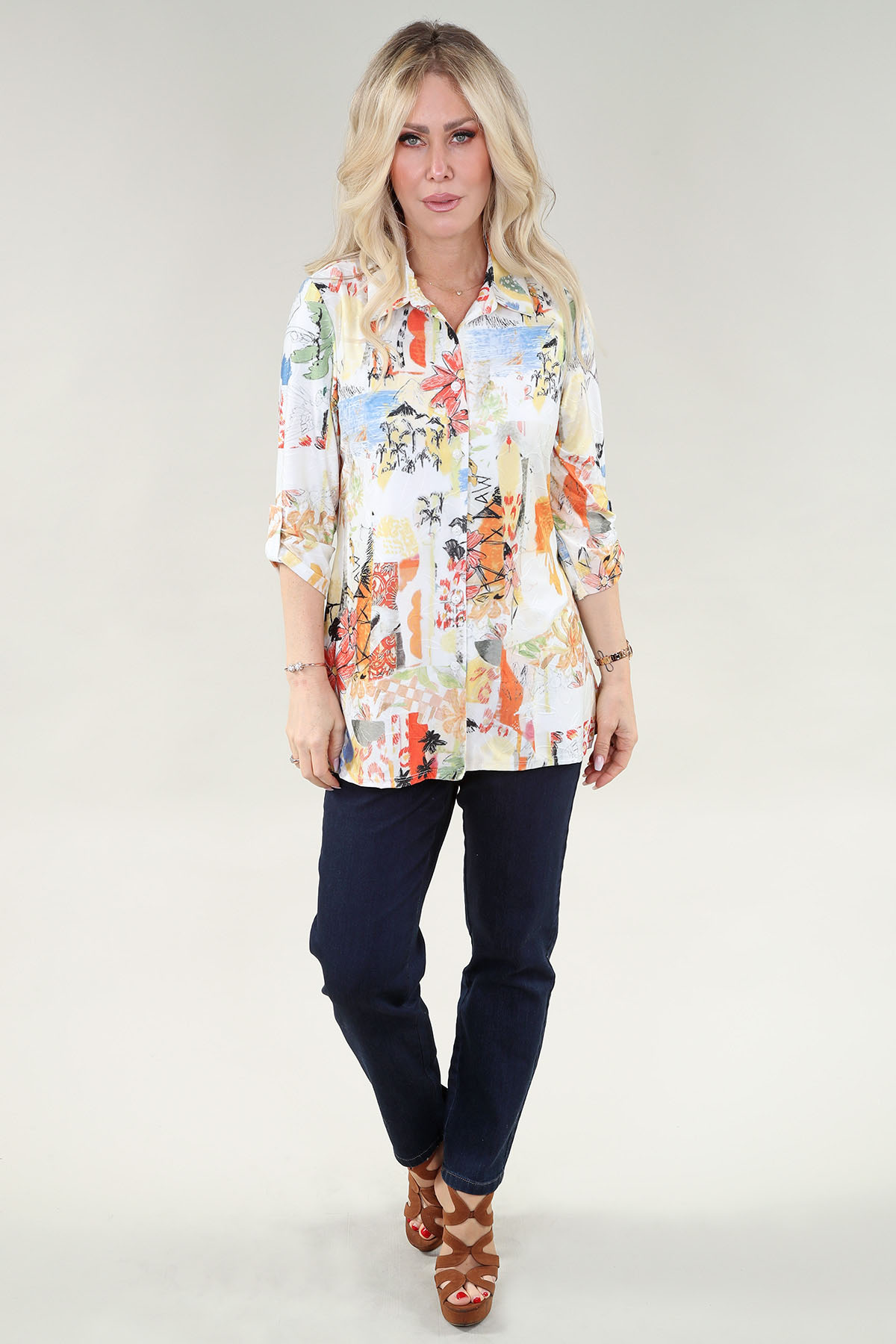 Chemise à manches 3/4 style croquis tropical – Image 2