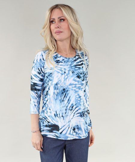 Haut à manches courtes - Imprimé tricot ITY marine et sable