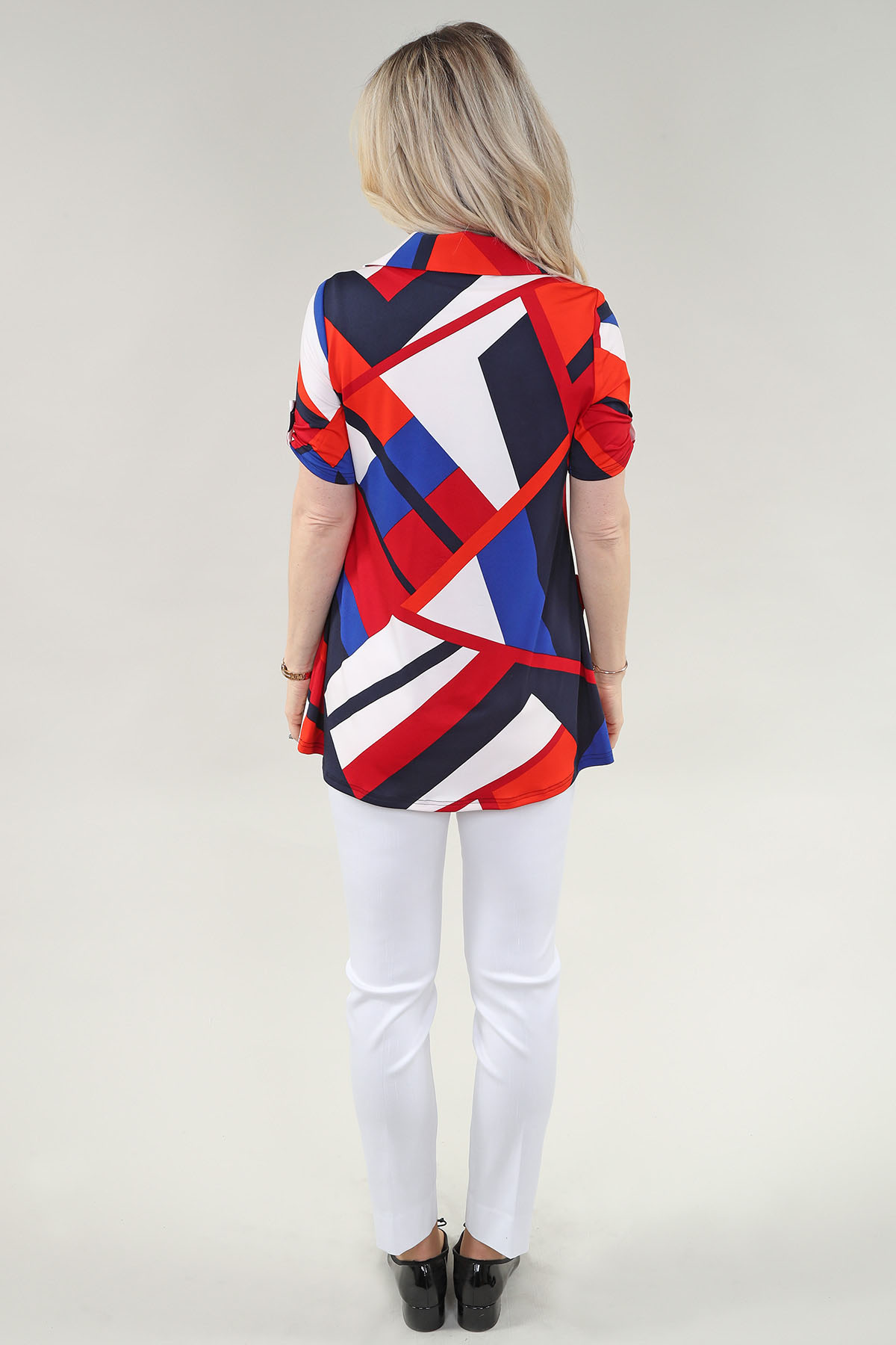 Tunique à manches courtes imprimé géométrique avec glissière - Image 3