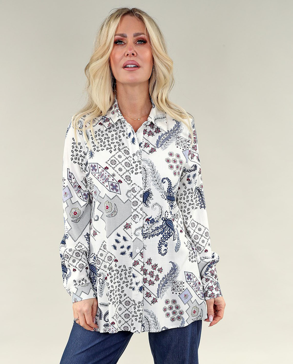 Chemise à manches longues motif mixte