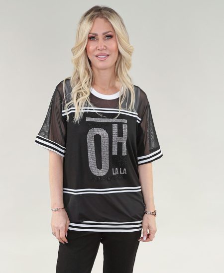 Tunique à manches courtes rayée avec strass