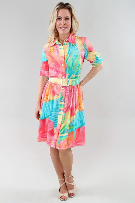 Robe chemisier à manches au coude avec ceinture