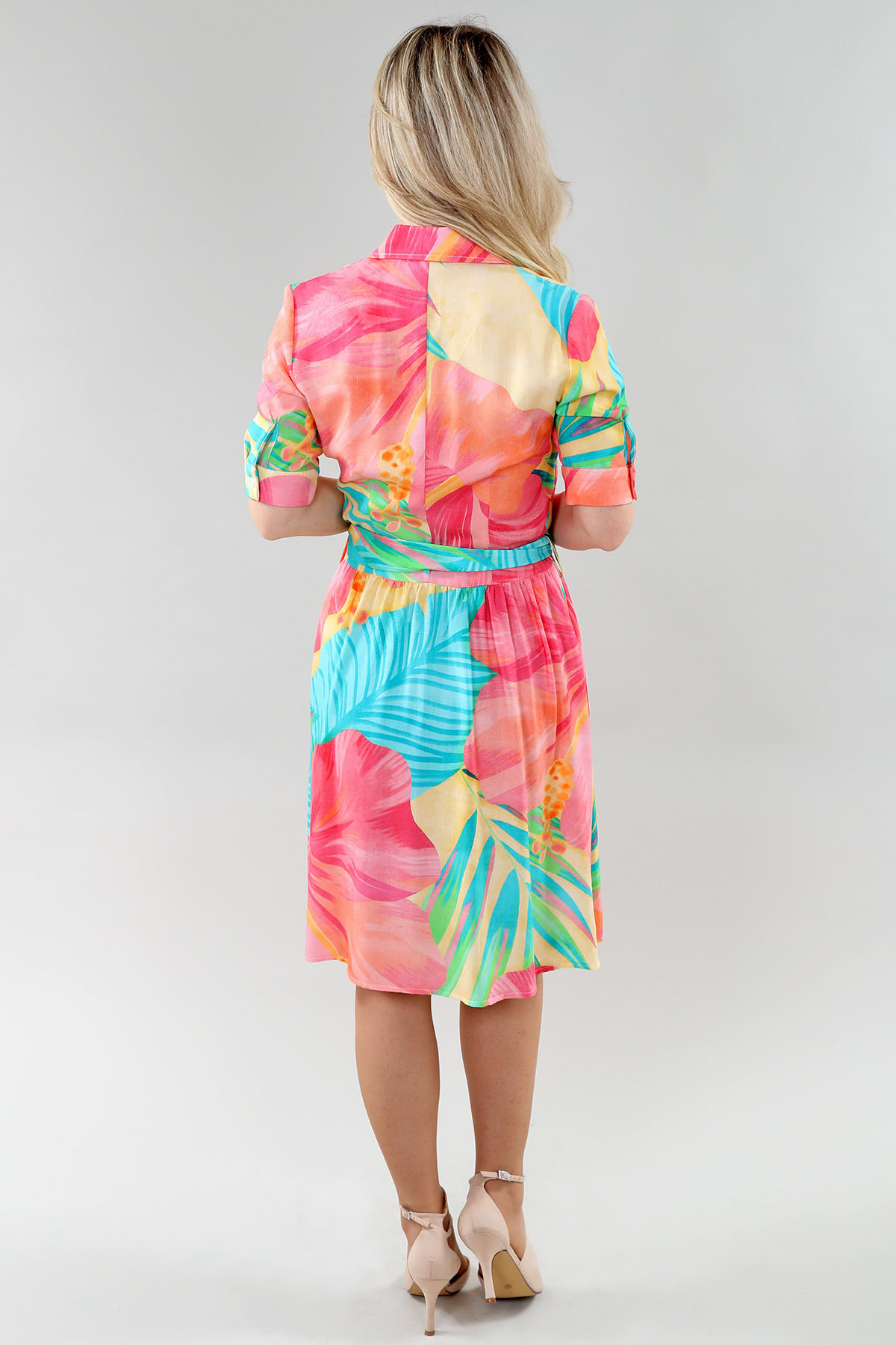 Robe chemisier à manches au coude avec ceinture – Image 2