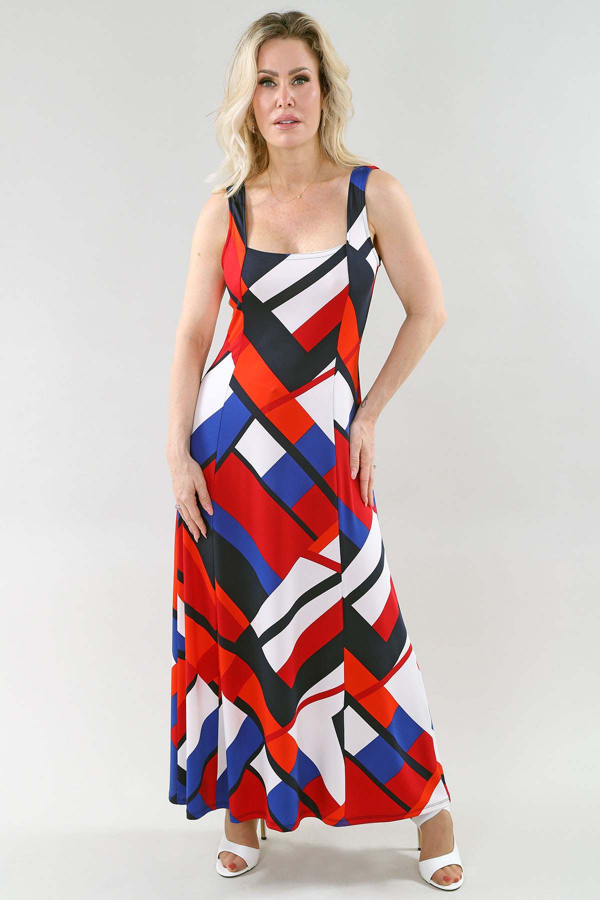 Robe maxi sans manches imprimé géométrique