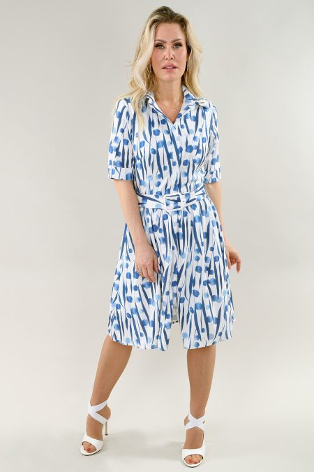 Robe chemisier à manches au coude avec ceinture et poches