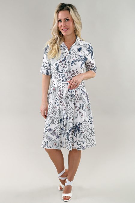 Robe chemisier à manches au coude avec ceinture et poches