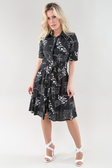 Robe chemisier à manches au coude avec ceinture et poches