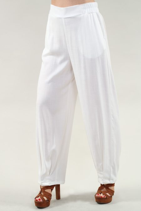 Pantalon à jambes larges en mélange de coton avec plis au bas
