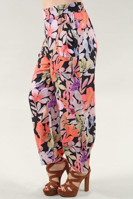 Pantalon court en toile texturée lin avec large bande élastique et plis au bas