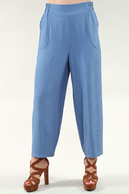 Pantalon court rayé en lin avec large bande élastique et plis au bas