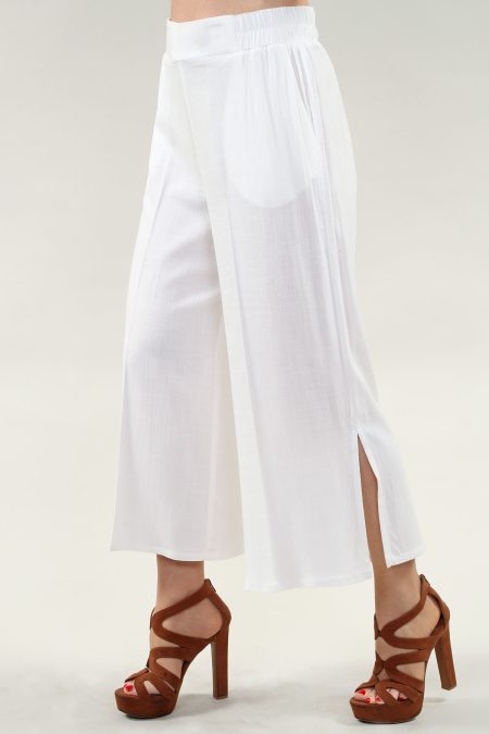 Capri en mélange de coton avec fente latérale et poches