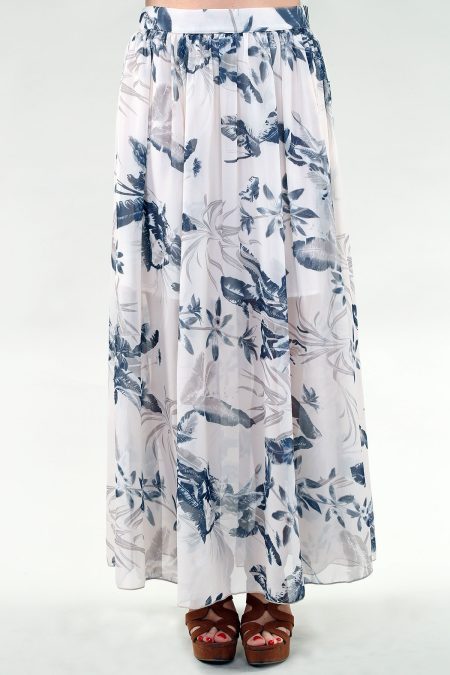 Jupe maxi unie taille moyenne en mousseline imprimée doublée avec glissière latérale