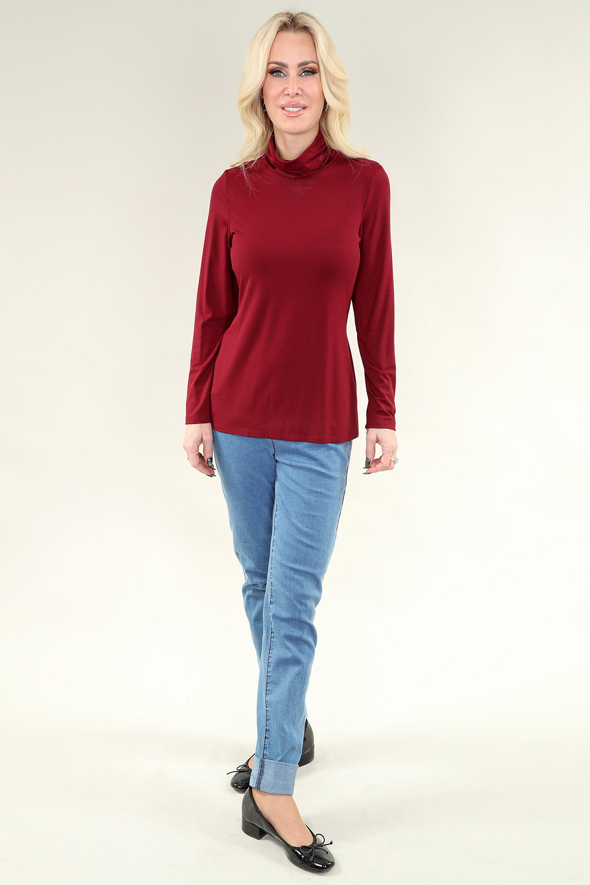 Long Sleeve Turtleneck in Black or Navy or Ivory or Brown or Burgundy or Taupe or Khaki Top ITY - Image 2