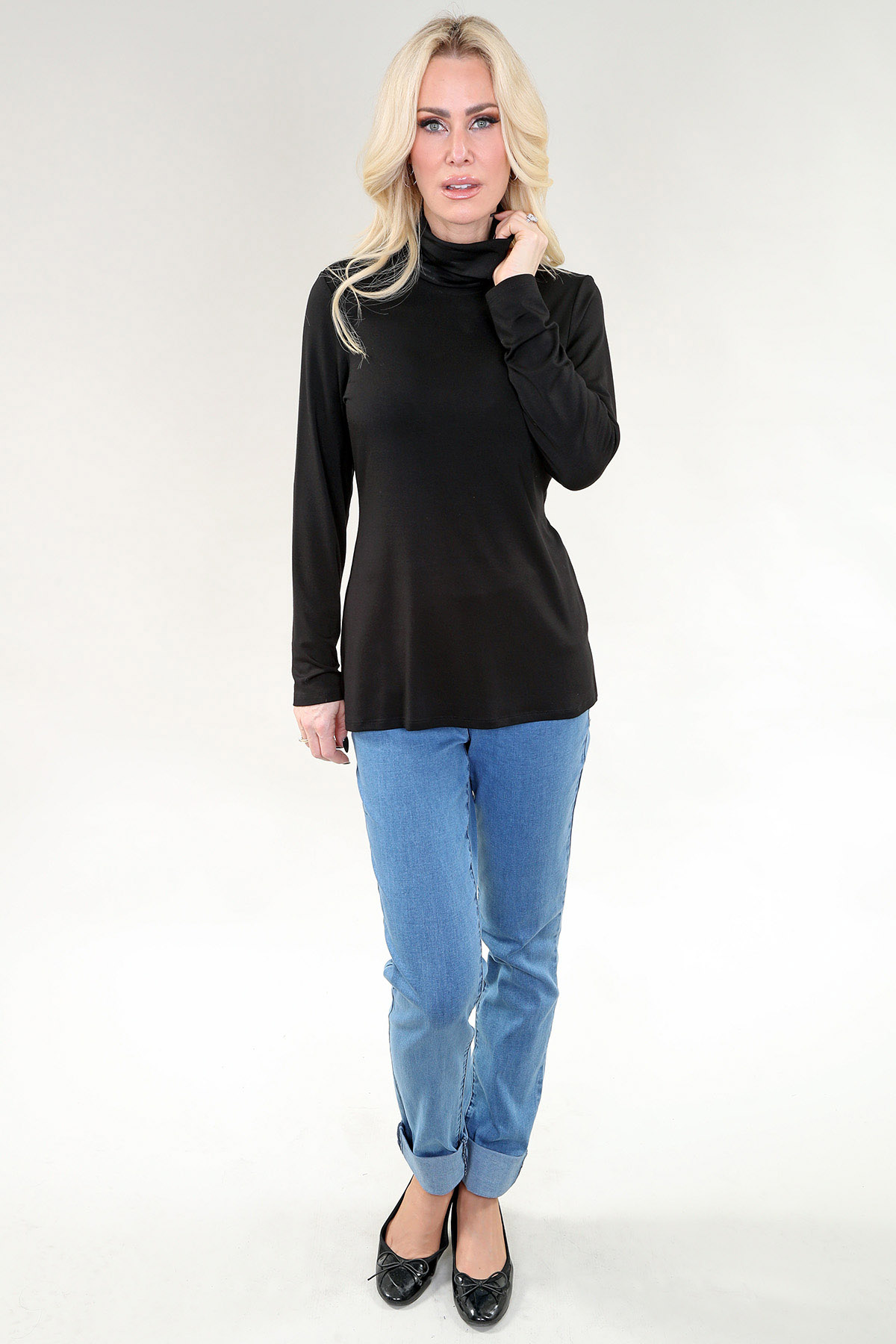 Long Sleeve Turtleneck in Black or Navy or Ivory or Brown or Burgundy or Taupe or Khaki Top ITY - Image 3