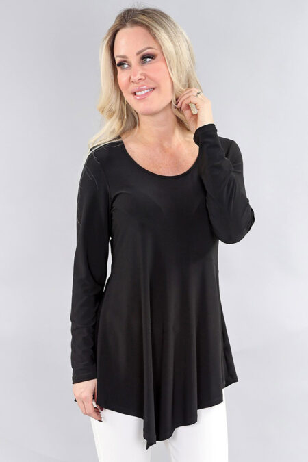 Long Sleeve Shirred Tunic in A/S Black or Navy or Brown or Khaki or Burgundy Tunic ITY