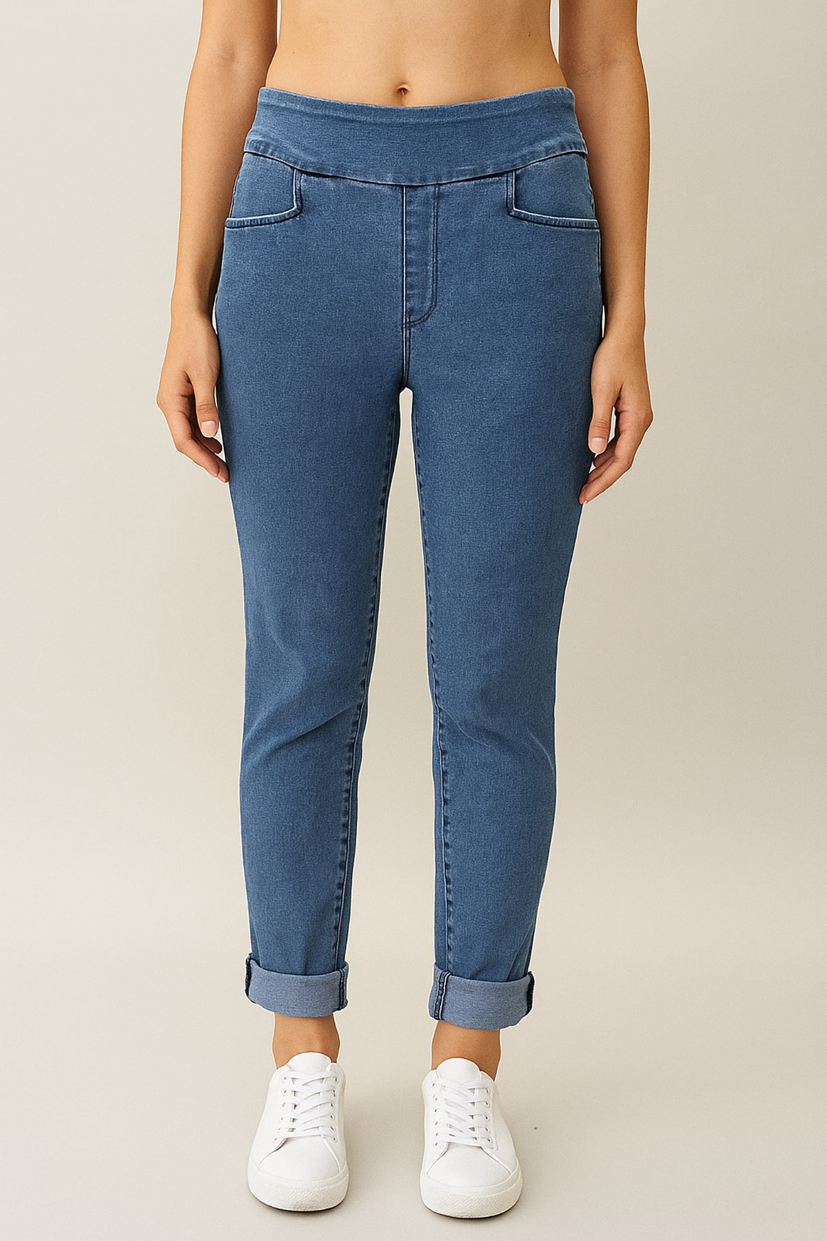 Pantalon, w poignets & poches – Extensible Denim, Bleu clair délavé