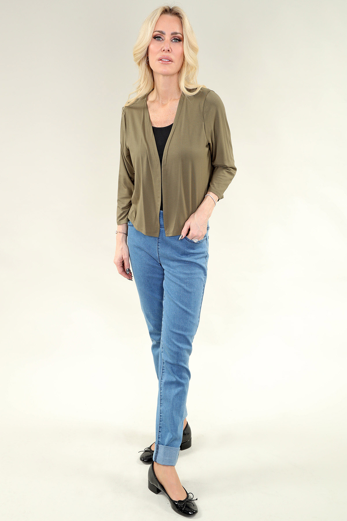 3/4 Sleeve Bolero in Black or Navy or Ivory or Brown or Burgundy or Taupe or Khaki Bolero ITY