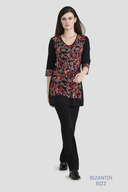 Robe – Broderie + Uni Noir, Noir Fond, Prune, Vert ou Orange