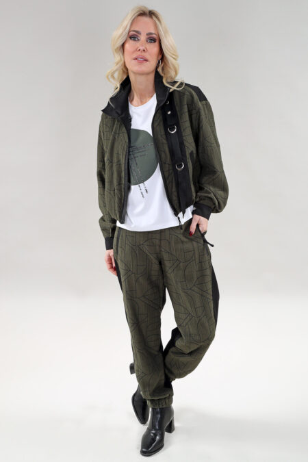 Long Sleeve Short Jacket Zipper in A/S Khaki Jacket Linen Blend