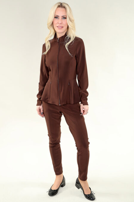 Long Sleeve Yoga Jacket Front Zipper Thumb Hole Opening in A/S Brown or black or Navy or Khaki Jacket Synthetic