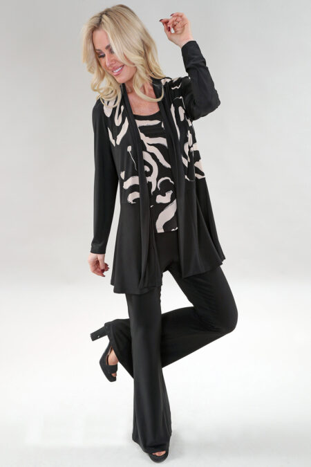 Long Sleeve Cardigan in A/S black beige Cardigan Combo Black Et Print ITY
