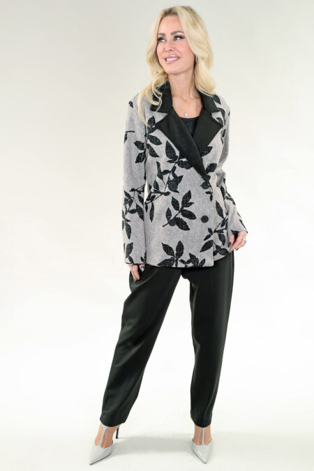 Long Sleeve Jacket in A/S Oatmeal black leaf Jacket Printed Sweater Knit