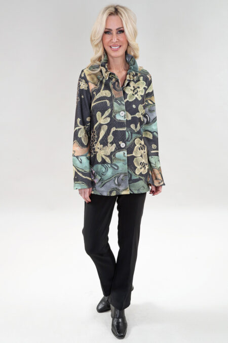 Long Sleeve Jacket, Wired Collar in A/S Light olive green Jacket Printed Sweater Knit