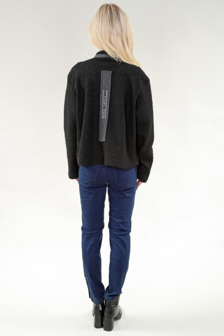 Long Sleeve Short Coat Zipper in A/S Black Coat Boucle