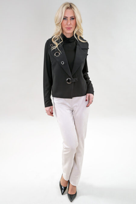 Sleeveless Vest with Large Metal Eyelet Details in A/S Black or Ivory Jacket Premium Fabric