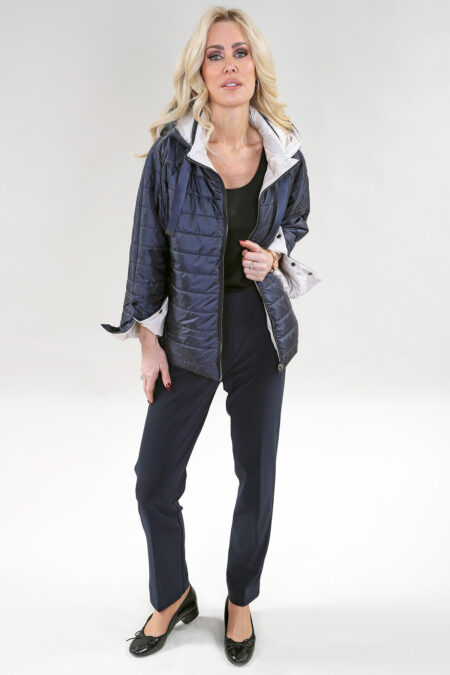 Long Sleeve Hooded Quilted Puffer Jacket (REVERSIBLE) in A/S Navy Jacket Premium Fabric