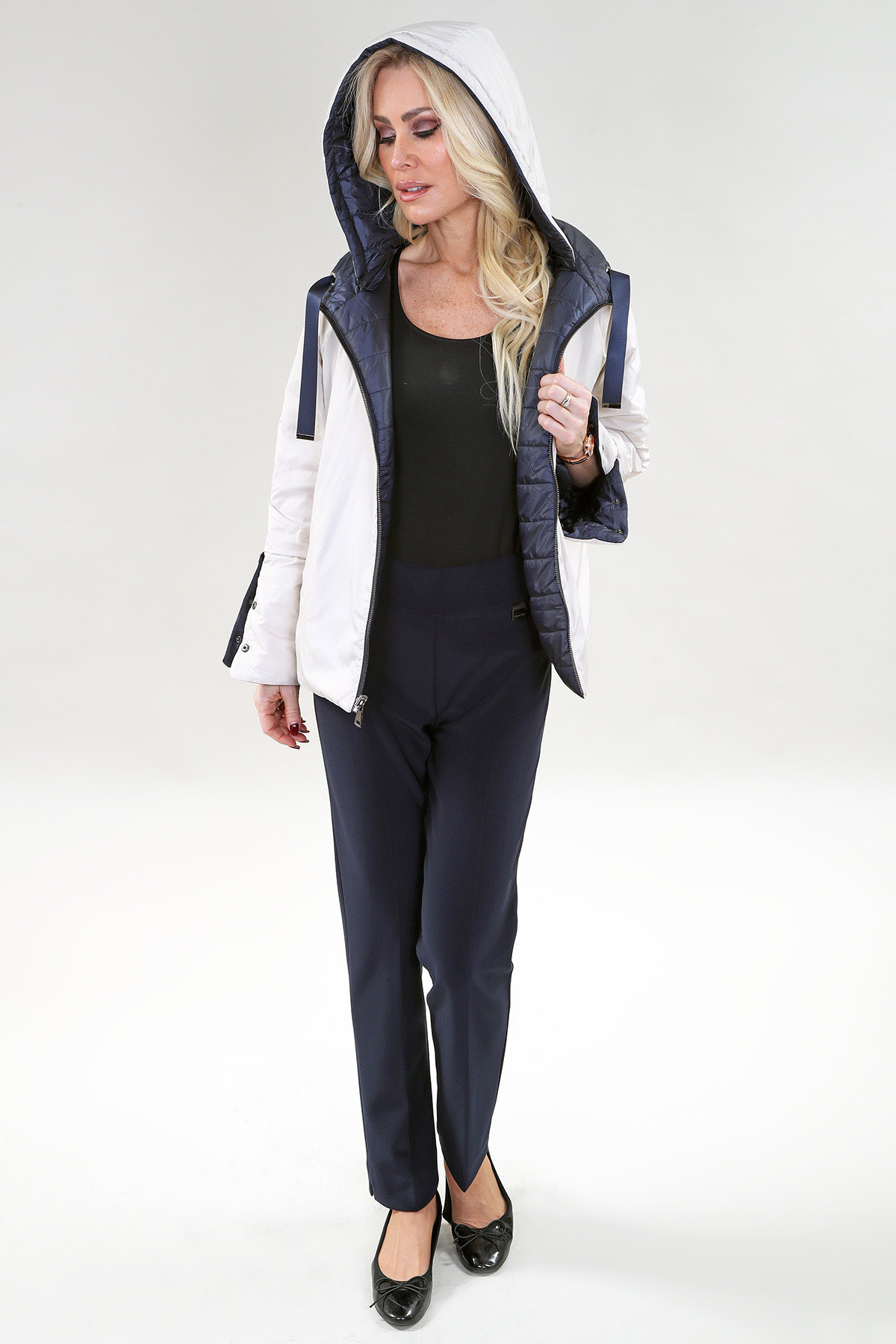 Veste à manches longues à capuche matelassé doudoune réversible – Marine – Image 2