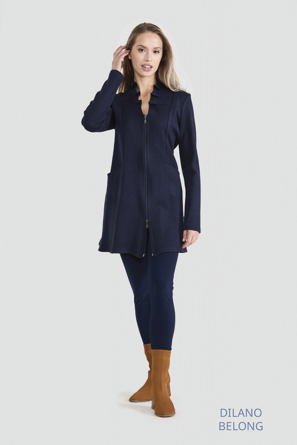 Veste – Uni Double Tricot, Marine, Rose clair ou Gris mélangé