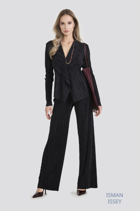 Pantalon – Plissé Jersey, Noir ou Prune