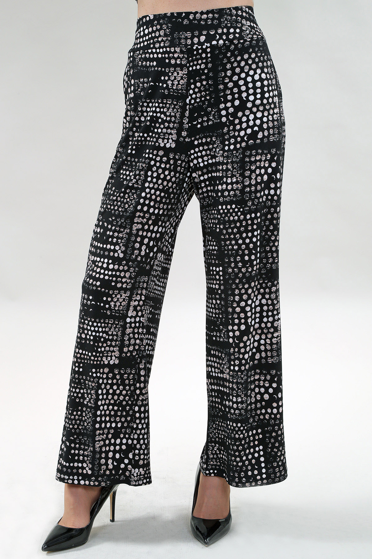 Pantalon, jambe large, poches – ITY Imprimé, Noir Pois