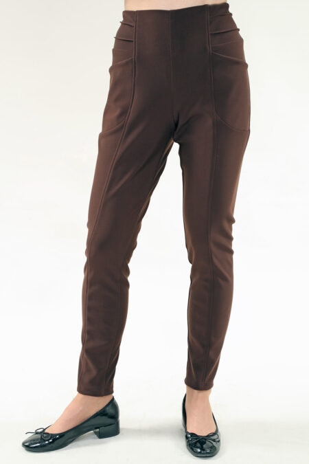 High Rise Yoga Pant Layered Seam Detailing Pockets in A/S Brown or black or Navy or Khaki Pant Synthetic