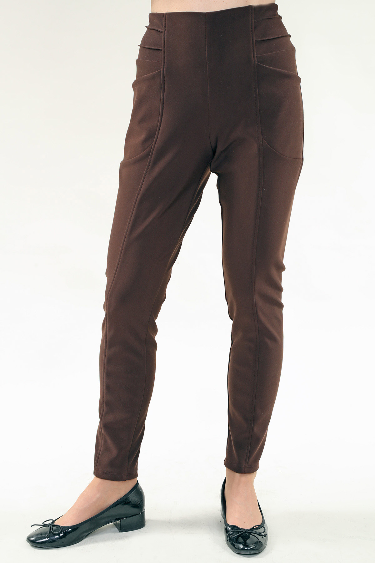 High Rise Yoga Pant Layered Seam Detailing Pockets in A/S Brown or black or Navy or Khaki Pant Synthetic