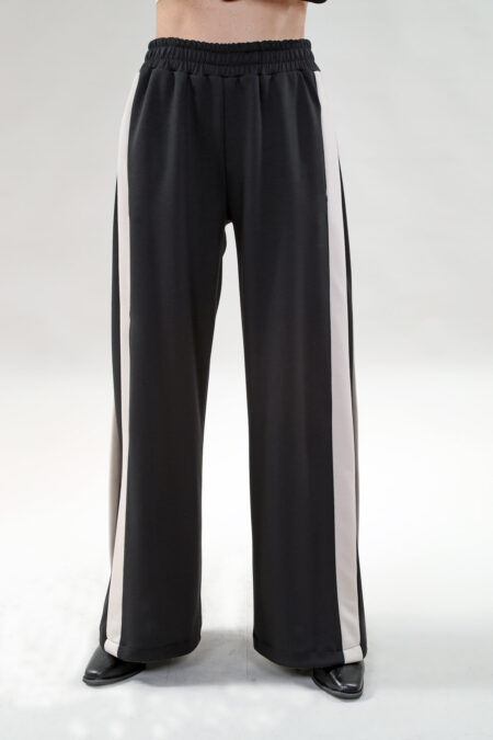 Wide Leg Pant Side Stripe with Pockets in A/S Black beige Pant Viscose Blend