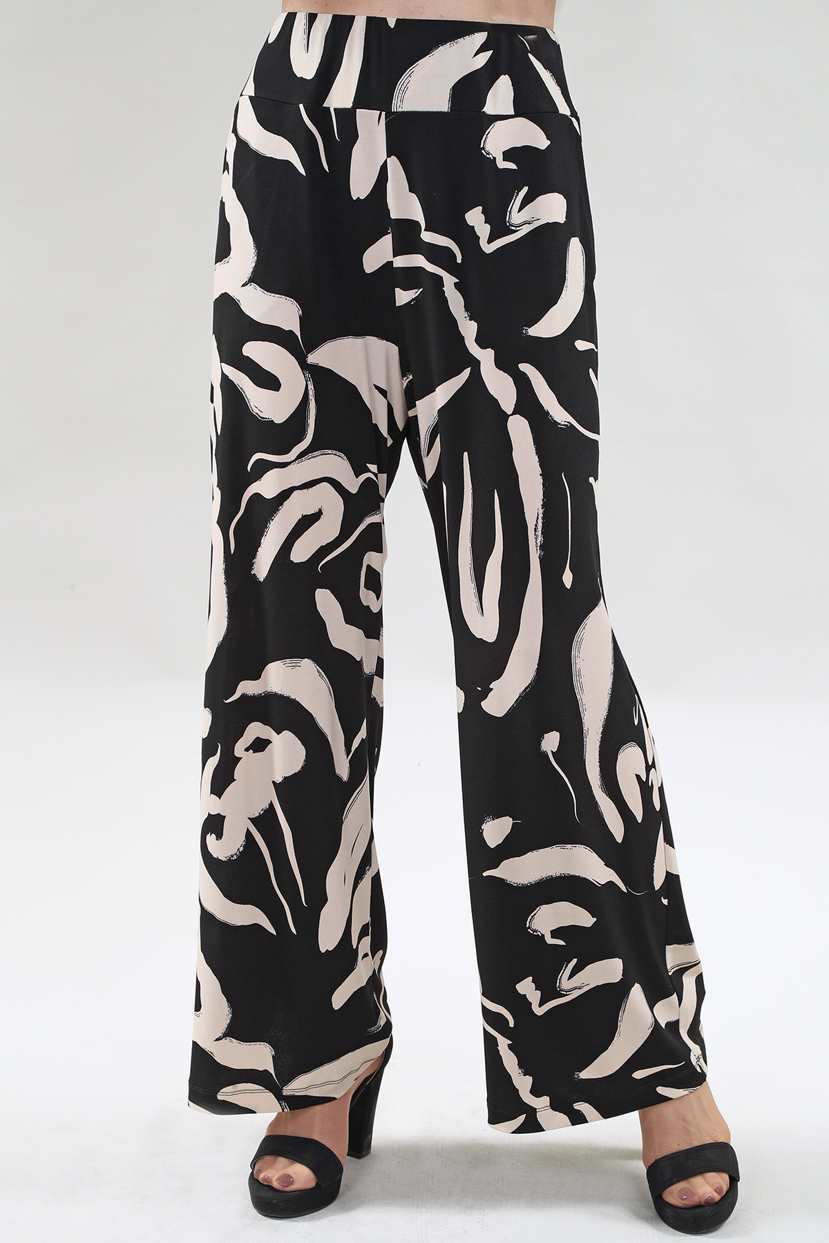 Pantalon, flared avec poches – ITY Imprimé, Noir Beige