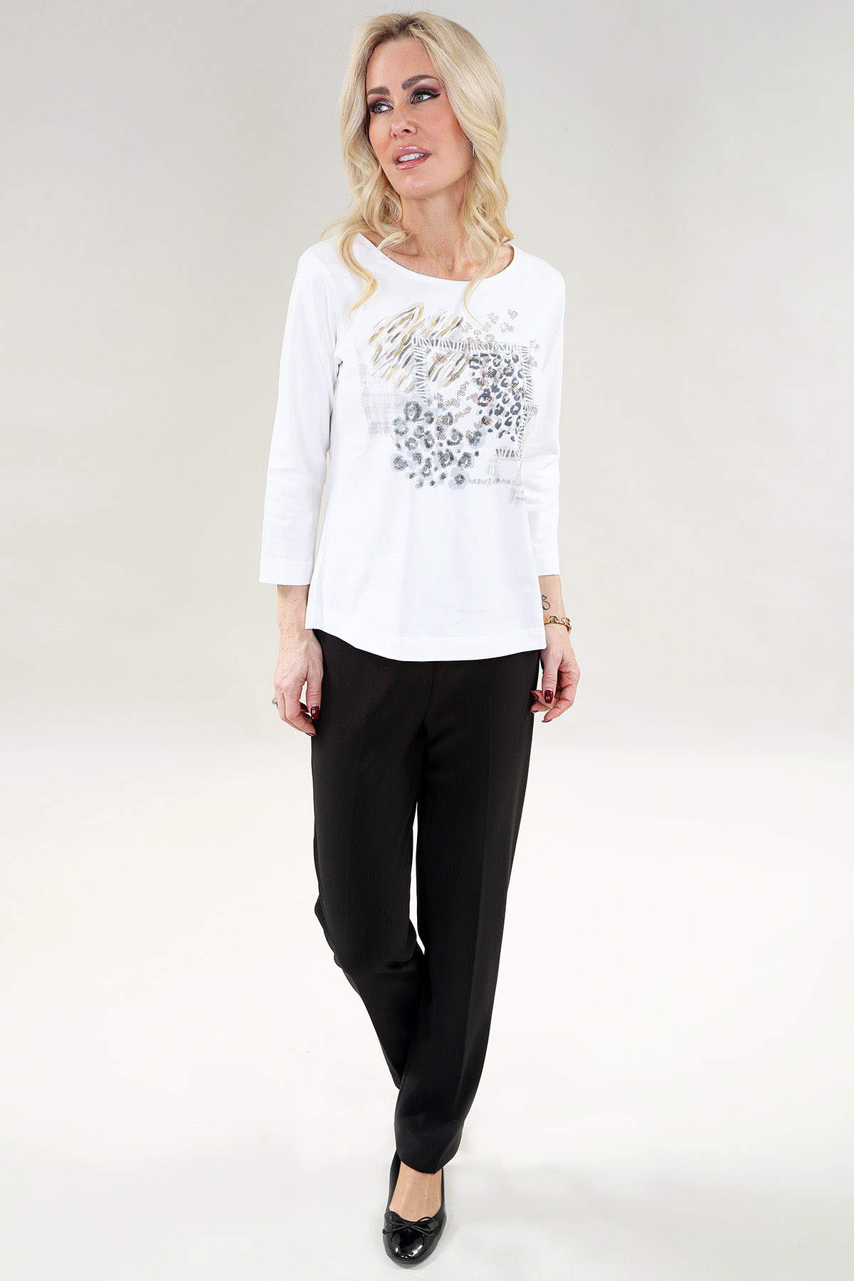 3/4 T Shirt with Printed Design in A/S Ivory Shirt Jersey