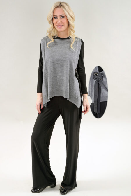 Sweater Vest Side Grommets and Black Ribbon Ties in A/S Grey Top Acrylic Blend
