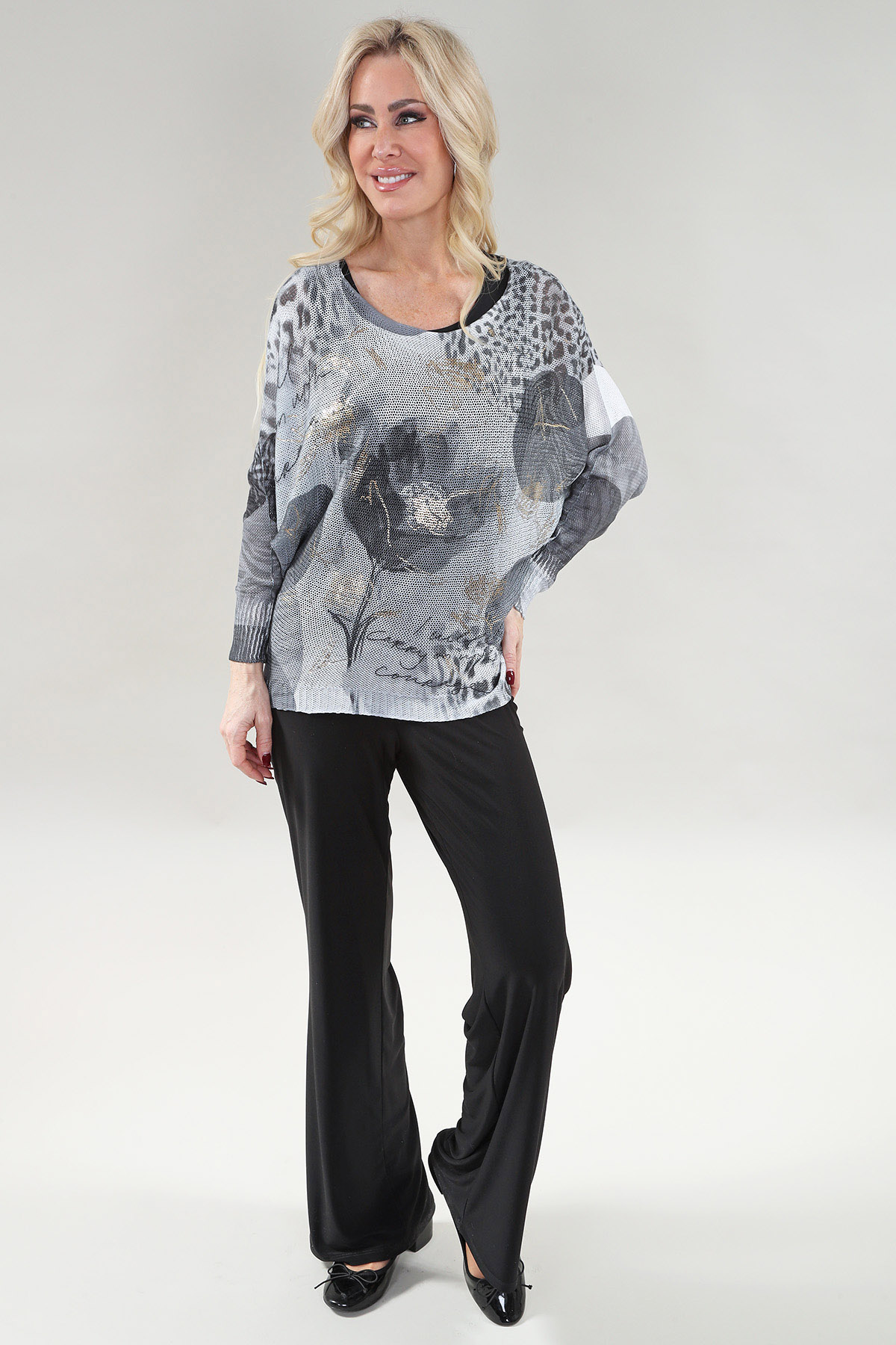 Haut à manches longues – Chenille Maille, Gris
