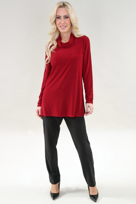 Long Sleeve Top, Cowl Neck in Black or Navy or Burgundy or Ivory or Red or Khaki or Denim or Taupe or Grey Top ITY